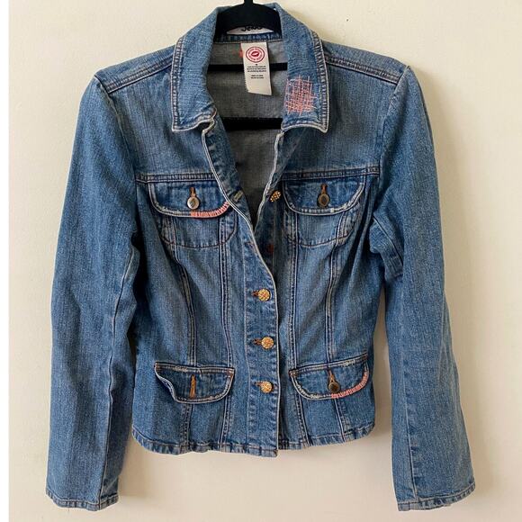 Vintage Bison Bisou denim jacket embroidery crystal beads size small Boho Fairy - Picture 2 of 8